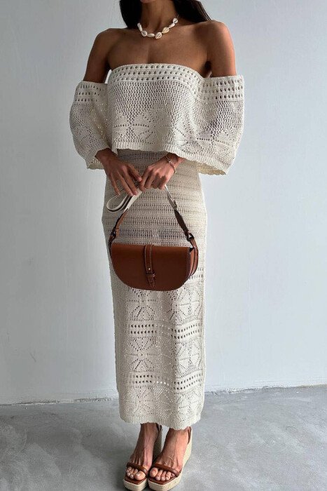 LONG OFF SHOULDER DRESS CREAM/KREM - 5