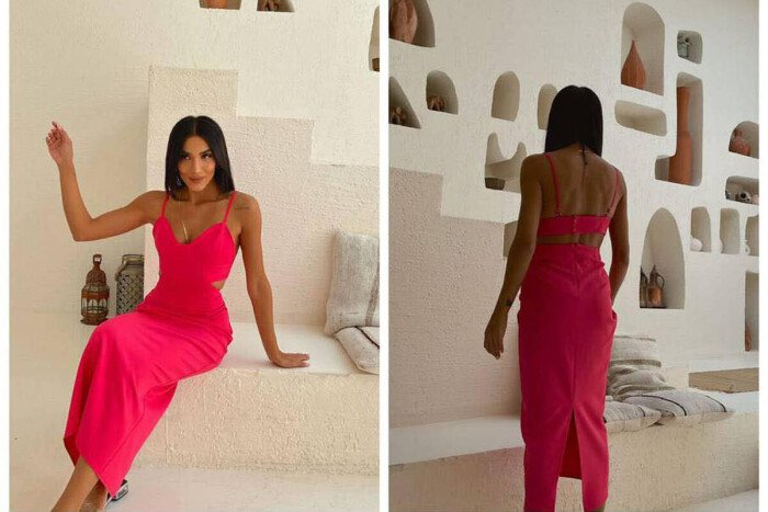 LONG ONE COLOR DRESS FUCHSIA/CIKLAMI - KLAUDIO FASHION
