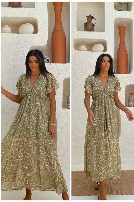 LONG ONE COLOR DRESS OLIVE/ULLI - KLAUDIO FASHION