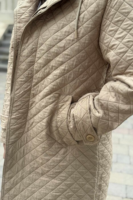 LONG ONE COLOR HOODED WOMEN JACKET BEIGE/BEZHE - 5