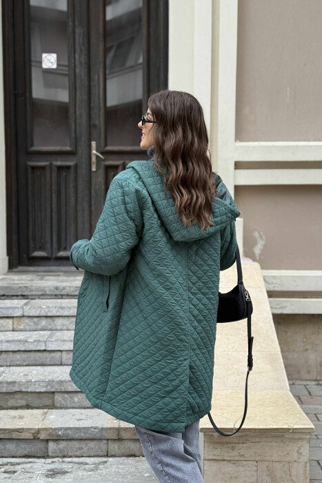 LONG ONE COLOR HOODED WOMEN JACKET GREEN/JESHILE - 2