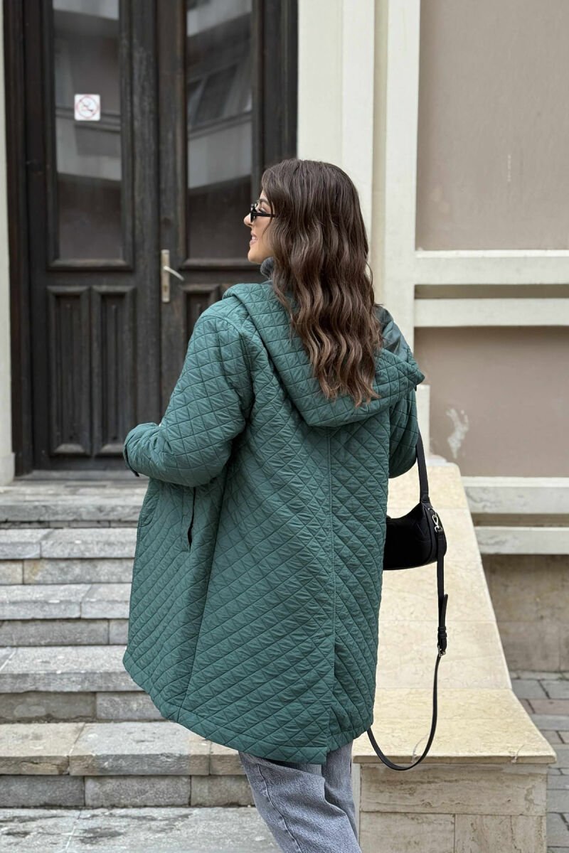 LONG ONE COLOR HOODED WOMEN JACKET GREEN/JESHILE - 2
