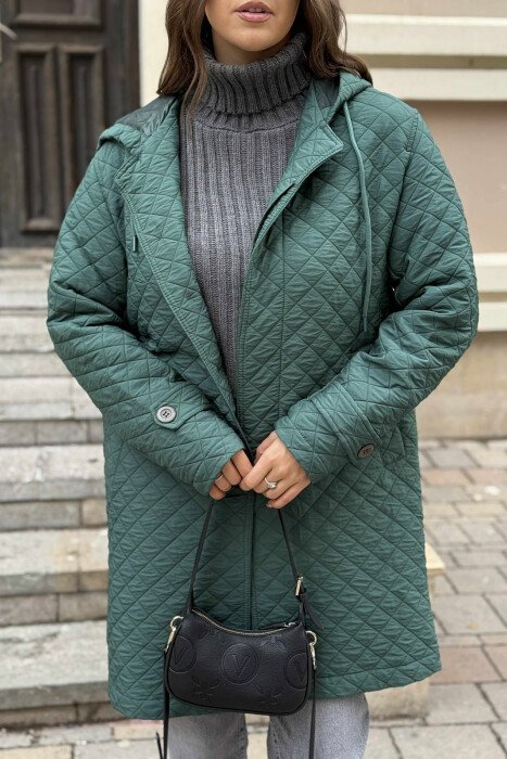 LONG ONE COLOR HOODED WOMEN JACKET GREEN/JESHILE - 3