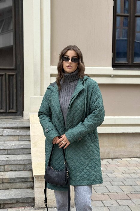 LONG ONE COLOR HOODED WOMEN JACKET GREEN/JESHILE - 4