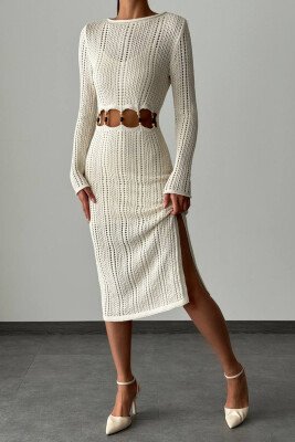LONG ONE COLOR WOMAN DRESS CREAM/KREM - 1