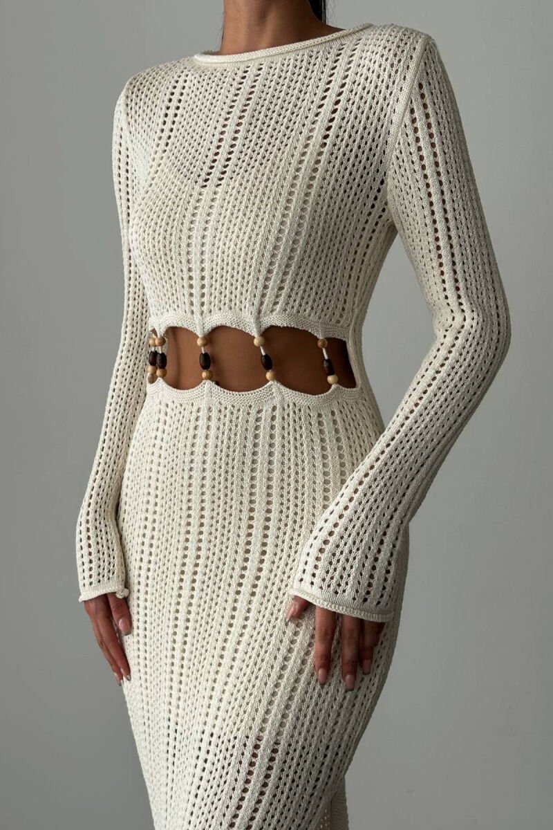 LONG ONE COLOR WOMAN DRESS CREAM/KREM - 3