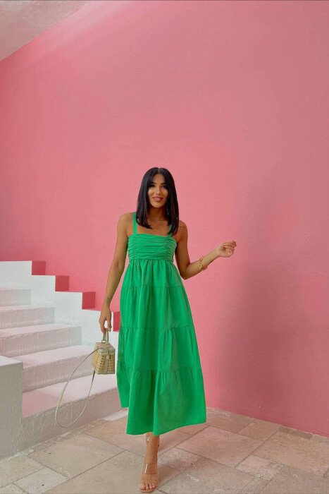 LONG ONE COLOR WOMAN DRESS GREEN/JESHILE - KLAUDIO FASHION