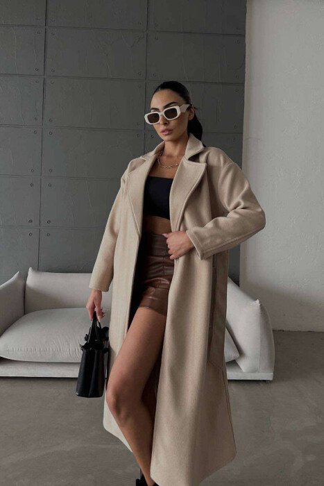 LONG ONE COLOR WOMEN COAT BEIGE/BEZHE - 2
