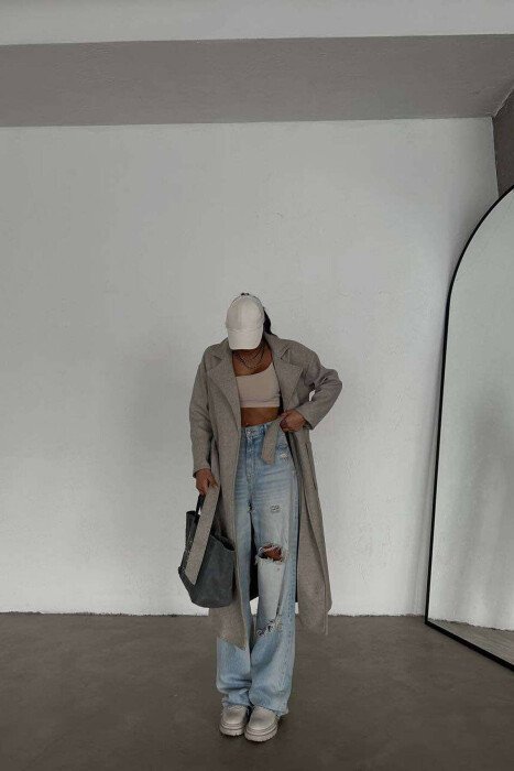 LONG ONE COLOR WOMEN COAT LIGHT GREY/GZ - 2