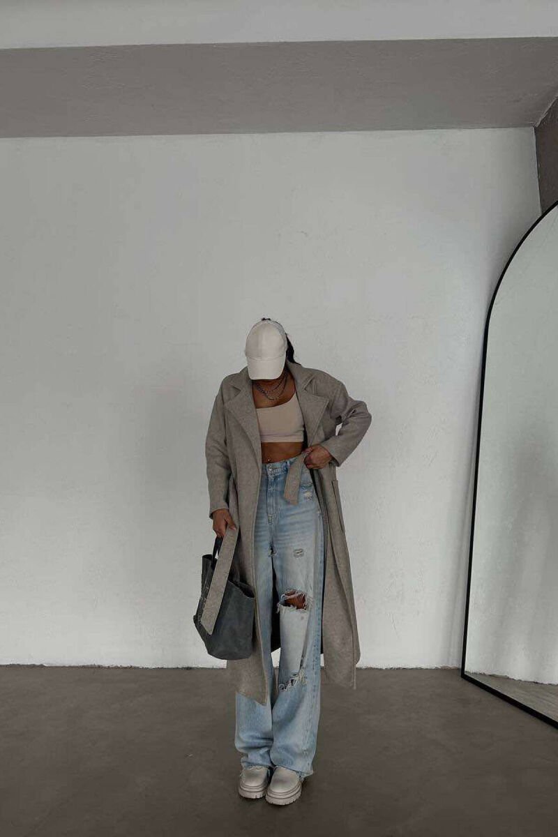 LONG ONE COLOR WOMEN COAT LIGHT GREY/GZ - 2