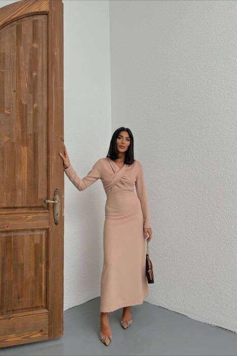 LONG ONE COLOR WOMEN DRESS BEIGE/BEZHE - 