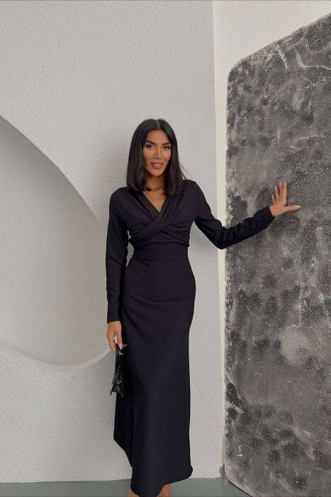 LONG ONE COLOR WOMEN DRESS BLACK/ E ZEZE - 