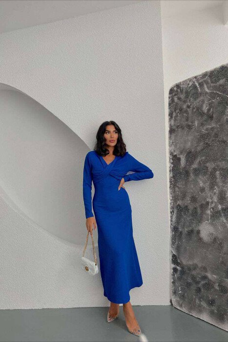 LONG ONE COLOR WOMEN DRESS BLUE/BLU - 