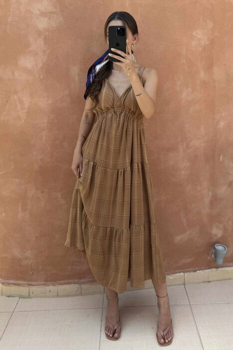 LONG OPEN BACK WOMAN DRESS BROWN/KAFE 