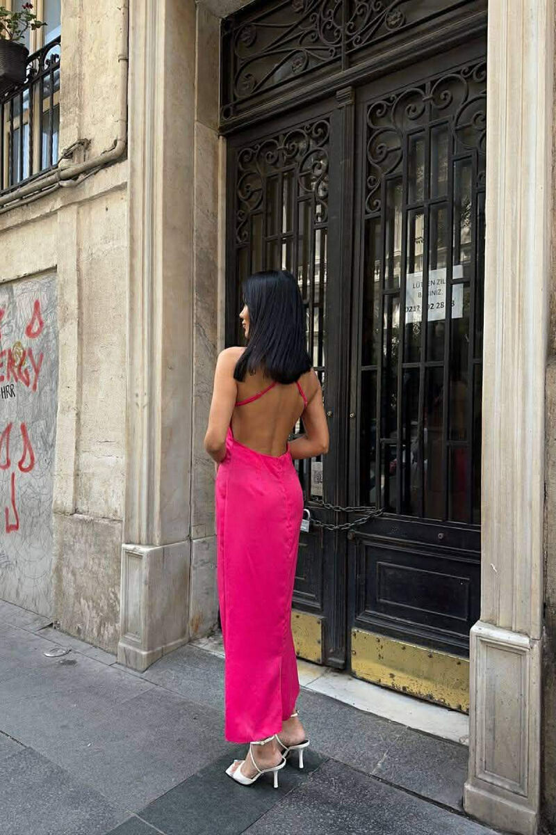 LONG OPEN BACK WOMAN DRESS BROWN/KAFE FUCHSIA/CIKLAMI - 3