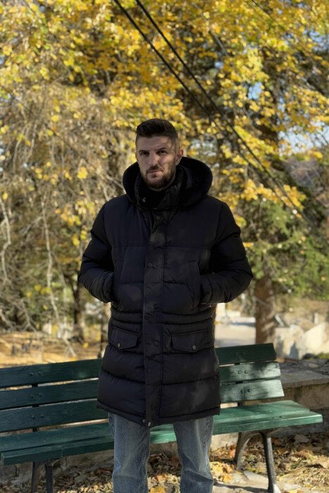 LONG PUFFER FUR HOOD DETAIL MEN JACKET WITH POCKETS BLACK/ E ZEZE - 6