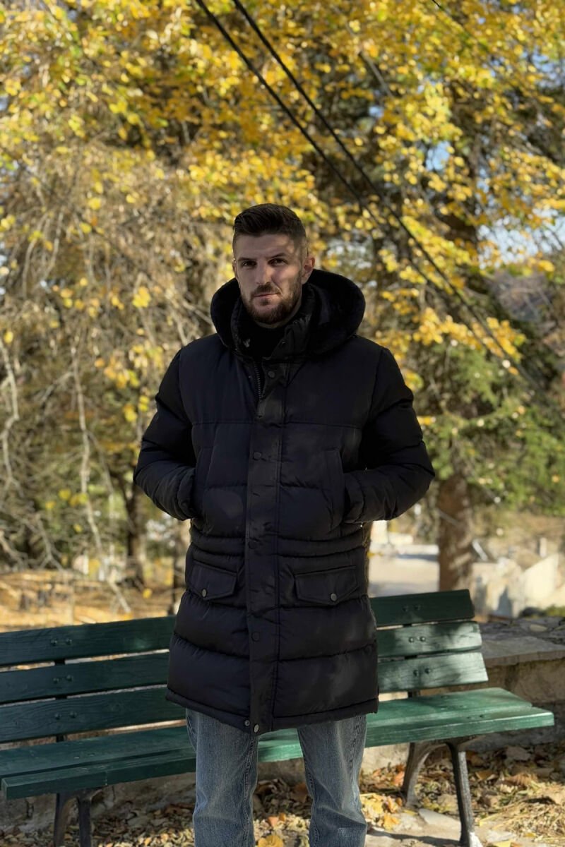LONG PUFFER FUR HOOD DETAIL MEN JACKET WITH POCKETS BLACK/ E ZEZE - 6