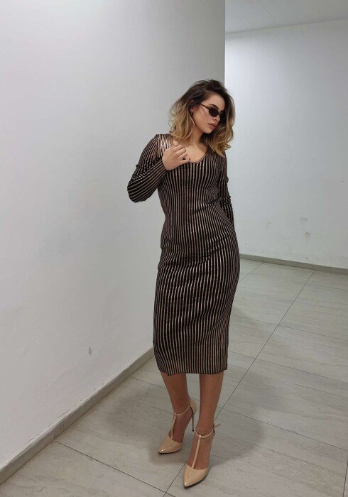 LONG SHINY V NECK WOMEN DRESS BRONX/BRONX - 1