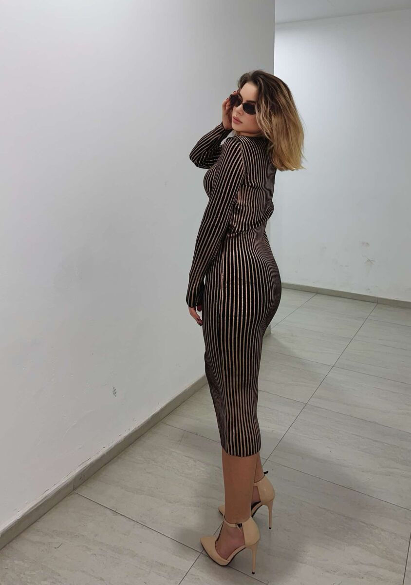 LONG SHINY V NECK WOMEN DRESS BRONX/BRONX - 4