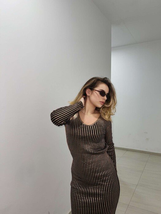LONG SHINY V NECK WOMEN DRESS BRONX/BRONX - 5