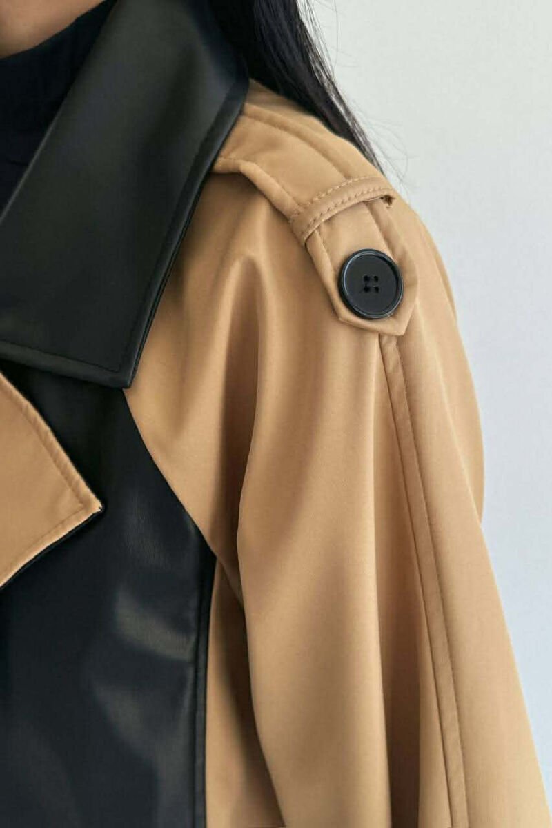 LONG SIMPLE BELT DETAIL WOMEN TRENCH COAT BLACK-BEIGE/ZEBE - 7