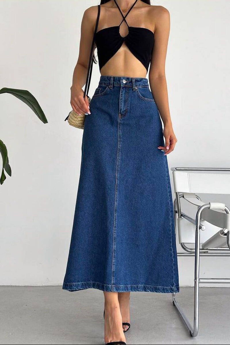LONG SIMPLE ONE COLOR WOMEN SKIRT BLUE/BLU - 1