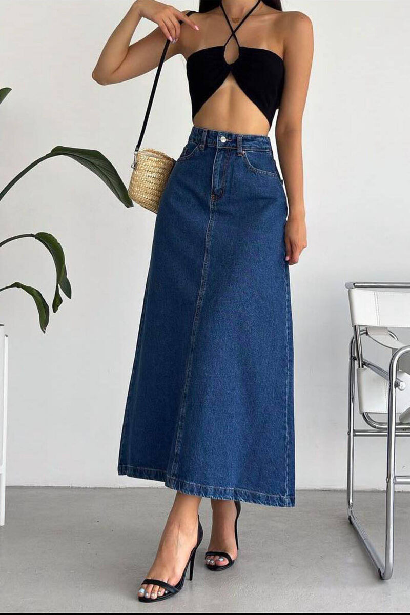 LONG SIMPLE ONE COLOR WOMEN SKIRT BLUE/BLU - 3