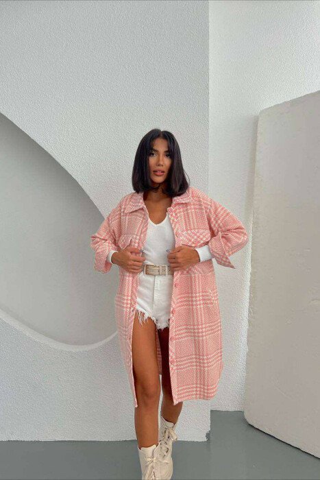LONG SIMPLE WOMEN SHIRT PINK/ROZE - KLAUDIO FASHION