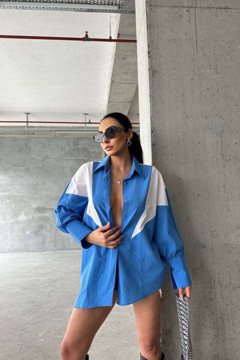 LONG SLEEEVE SIMPLE WOMEN SHIRT BLUE/BLU - KLAUDIO FASHION