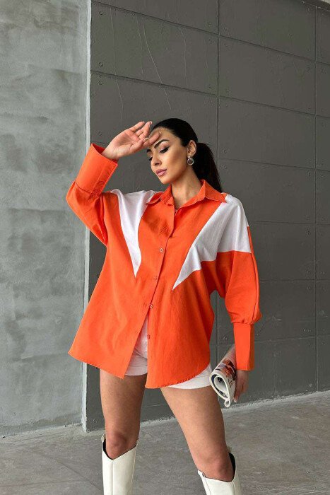 LONG SLEEEVE SIMPLE WOMEN SHIRT ORANGE/PORTOKALLI - KLAUDIO FASHION