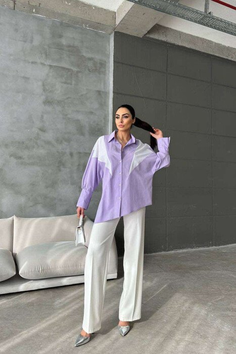 LONG SLEEEVE SIMPLE WOMEN SHIRT PURPLE/LEJLA - KLAUDIO FASHION