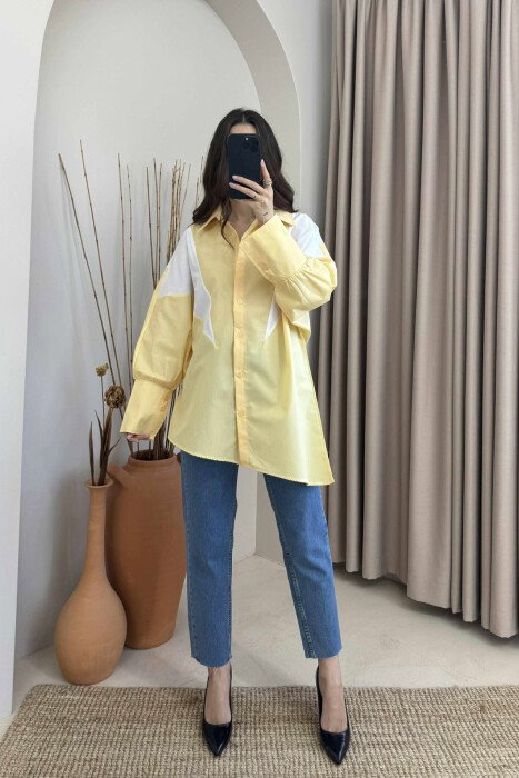 LONG SLEEEVE SIMPLE WOMEN SHIRT YELLOW/E VERDHE - KLAUDIO FASHION