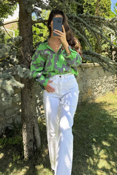 LONG SLEEVE ABSTRACT DESIGN WOMEN SHIRT GREEN/JESHILE - 6
