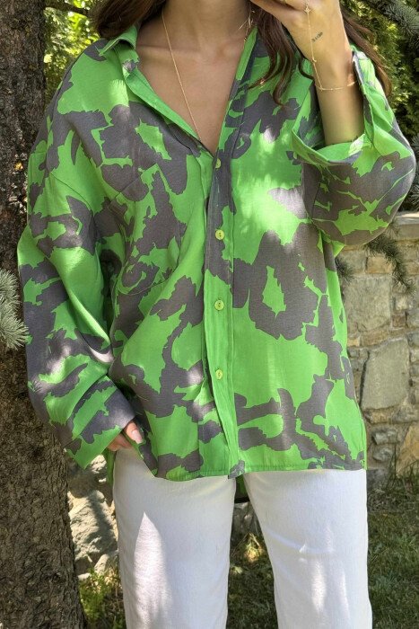 LONG SLEEVE ABSTRACT DESIGN WOMEN SHIRT GREEN/JESHILE - 7