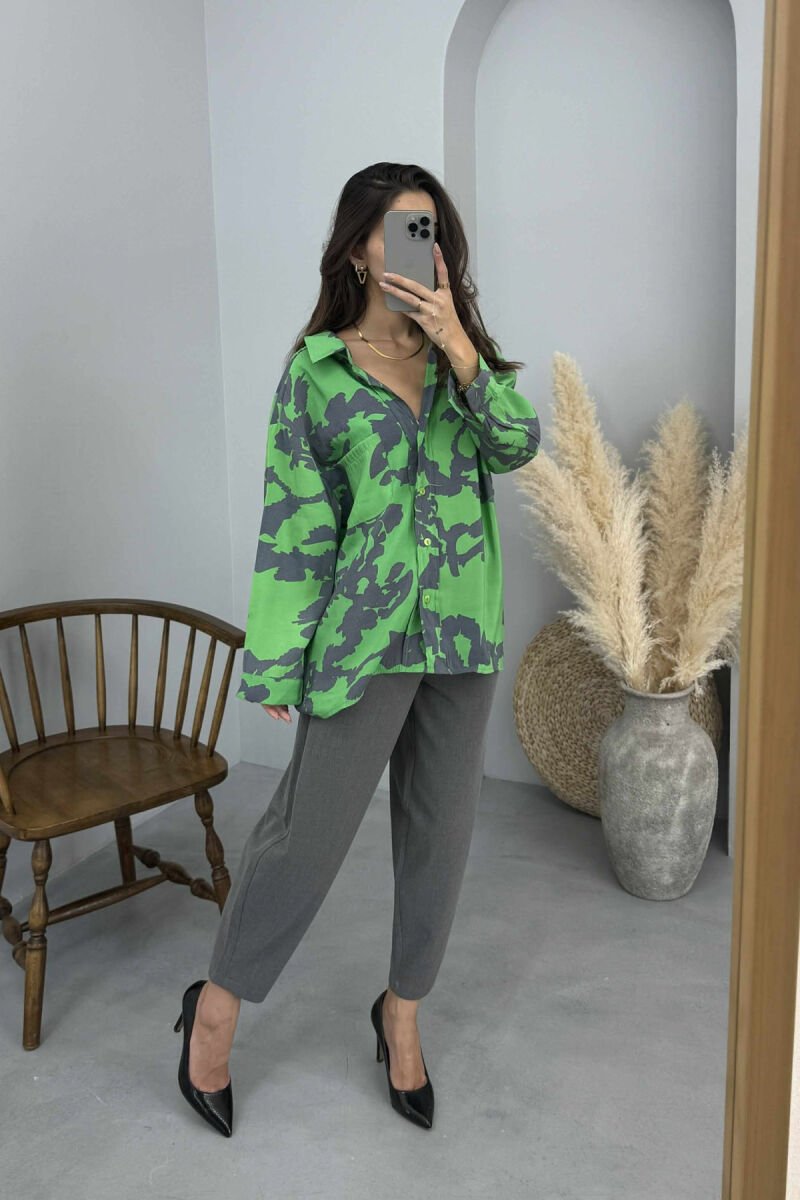 LONG SLEEVE ABSTRACT DESIGN WOMEN SHIRT GREEN/JESHILE - 2