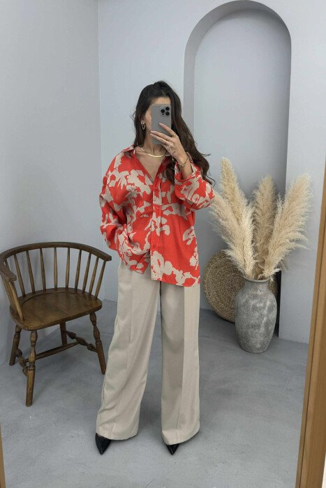 LONG SLEEVE ABSTRACT DESIGN WOMEN SHIRT ORANGE/PORTOKALLI - 2