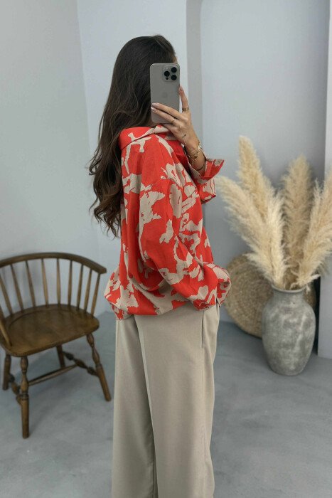 LONG SLEEVE ABSTRACT DESIGN WOMEN SHIRT ORANGE/PORTOKALLI - 4