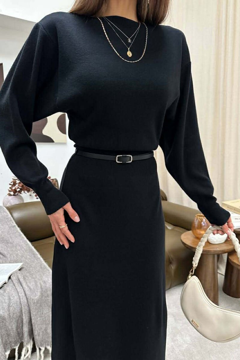 LONG SLEEVE BELT DETAIL WOMAN DRESS BLACK/ E ZEZE - 3