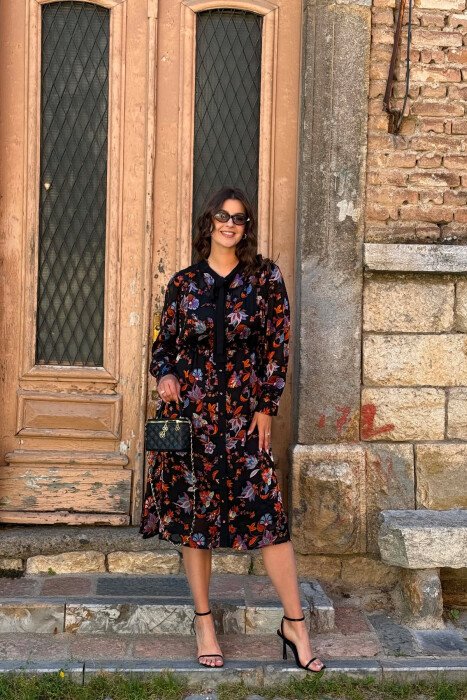 LONG SLEEVE FLORAL DESIGN WOMAN DRESS MULTIPLE/SHNGJ - 1