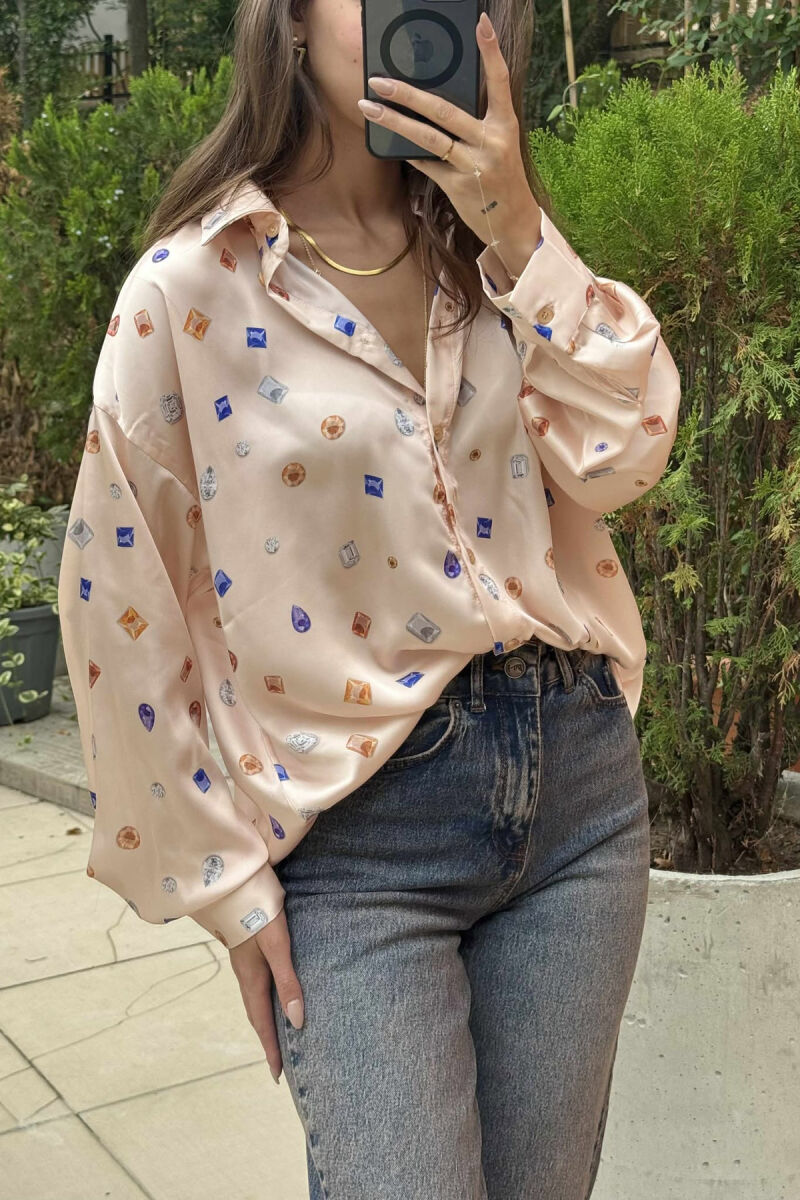 LONG SLEEVE GEMS DESIGN WOMEN SHIRT POWDER/PUDER - 9