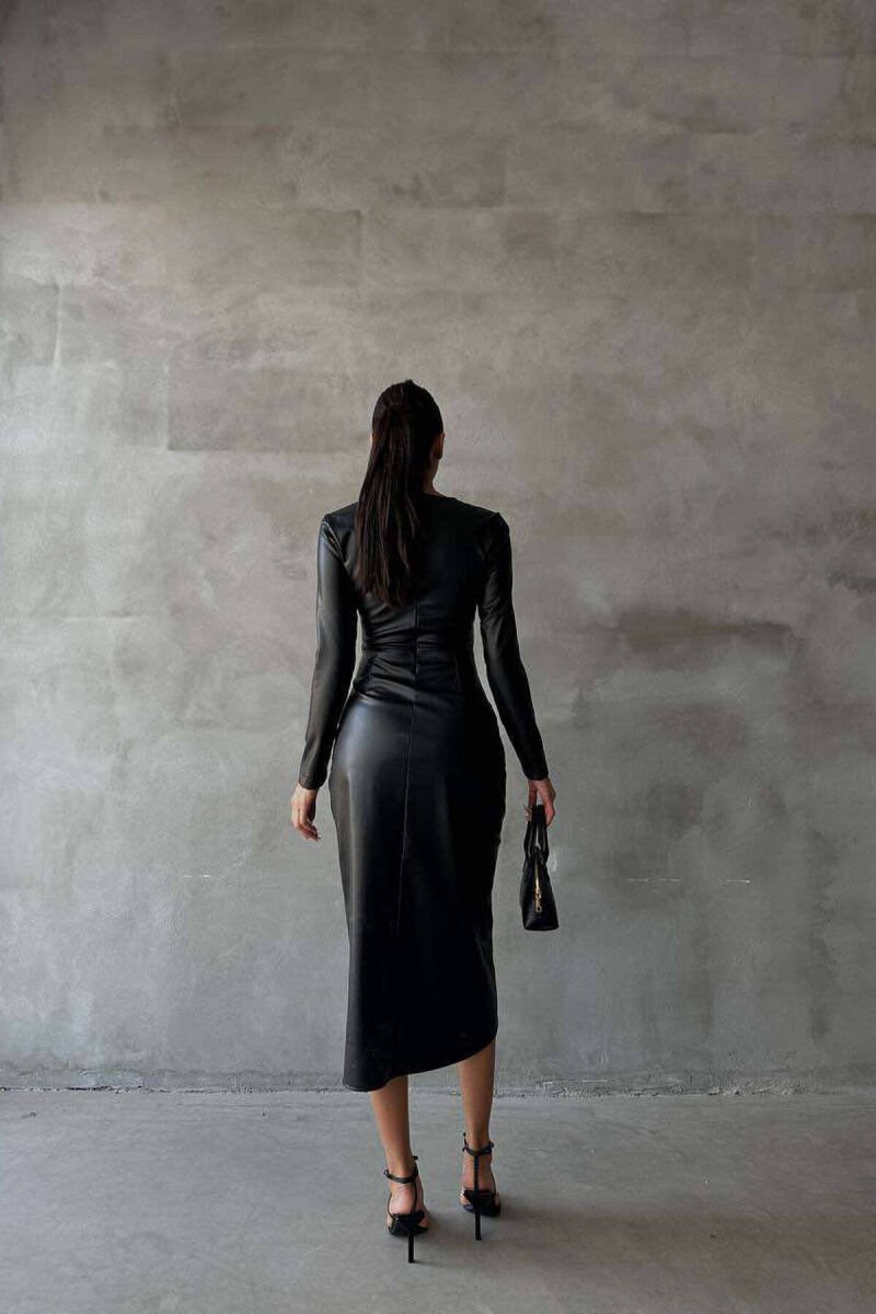 LONG SLEEVE LEATHER ONE COLOR WOMAN DRESS BLACK/ E ZEZE - 7