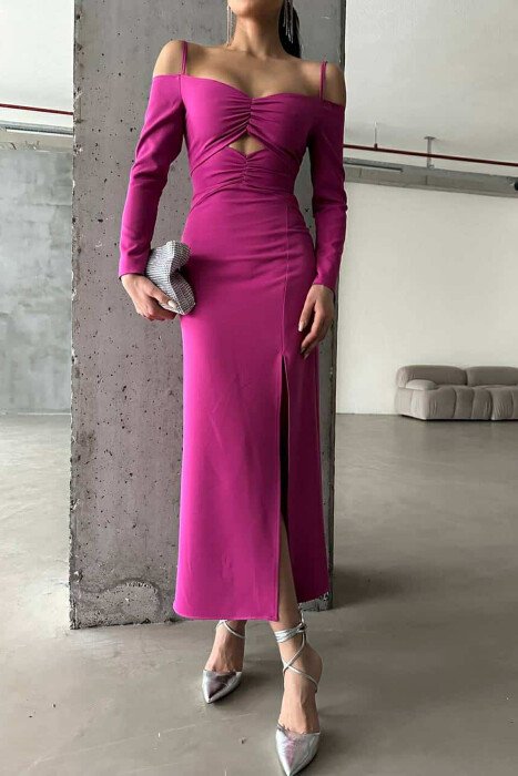 LONG SLEEVE LONG WOMAN DRESS FUCHSIA/CIKLAMI 