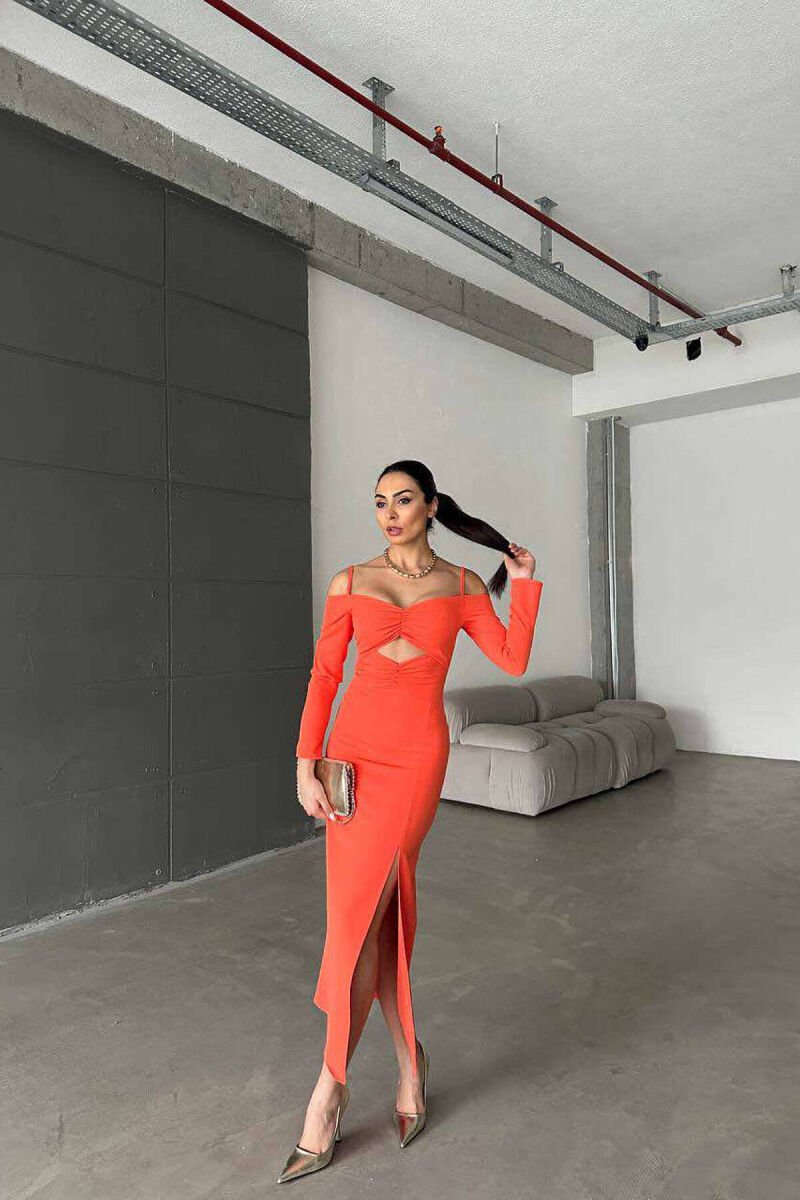 LONG SLEEVE LONG WOMAN DRESS ORANGE/PORTOKALLI - 4