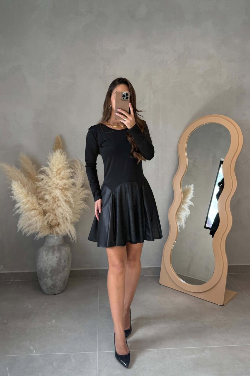 LONG SLEEVE ONE COLOR SHORT WOMEN DRESS BLACK/ E ZEZE - 1