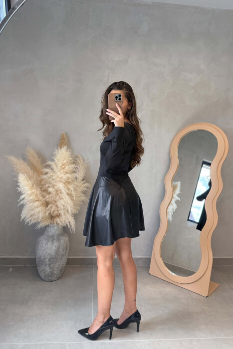LONG SLEEVE ONE COLOR SHORT WOMEN DRESS BLACK/ E ZEZE - 2