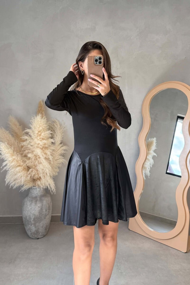 LONG SLEEVE ONE COLOR SHORT WOMEN DRESS BLACK/ E ZEZE - 3