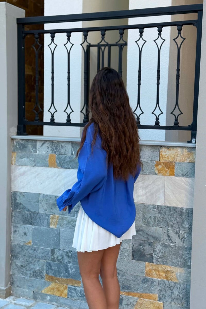 LONG SLEEVE ONE COLOR SIMPLE WOMEN SHIRT BLUE/BLU - 5