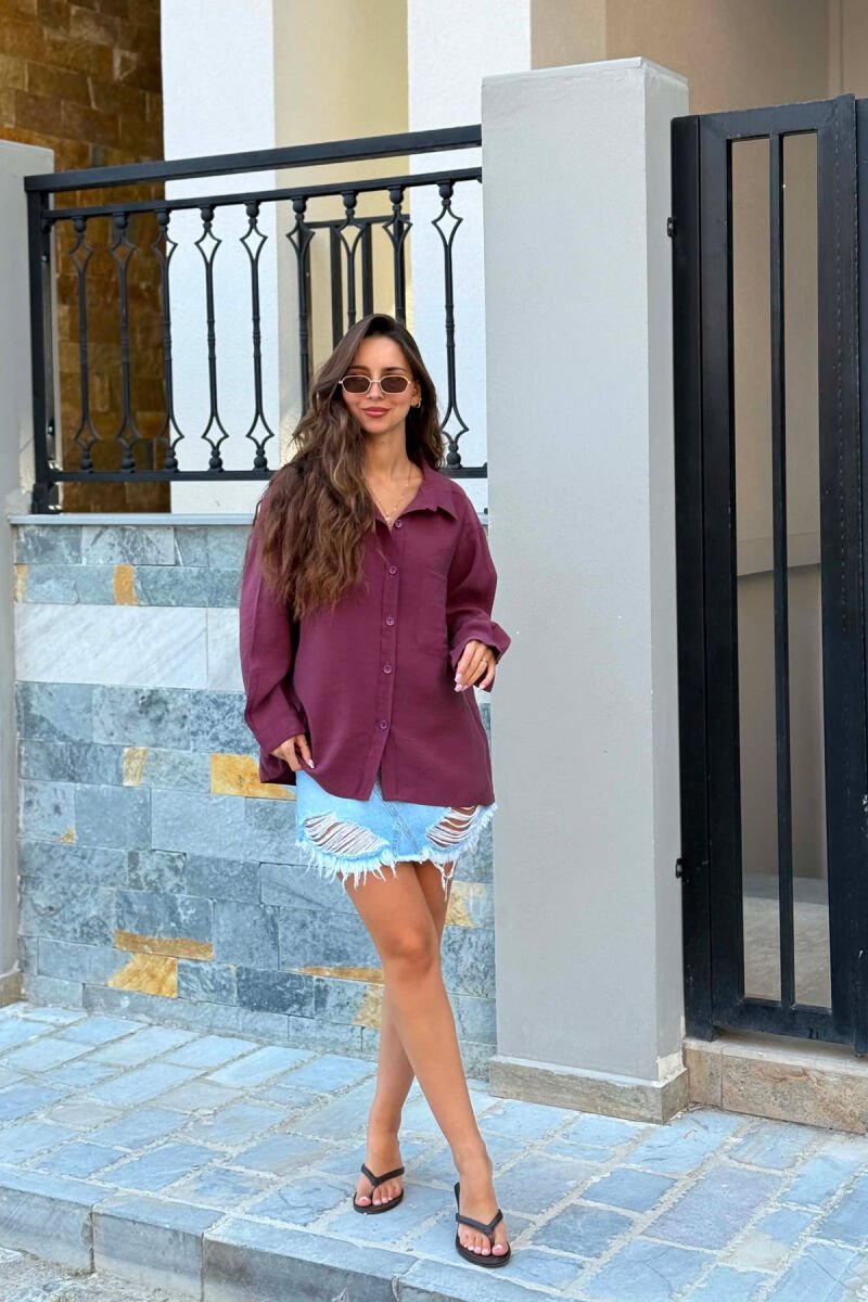 LONG SLEEVE ONE COLOR SIMPLE WOMEN SHIRT DARK BURGUNDY/VISHNJE E ERRET - 1