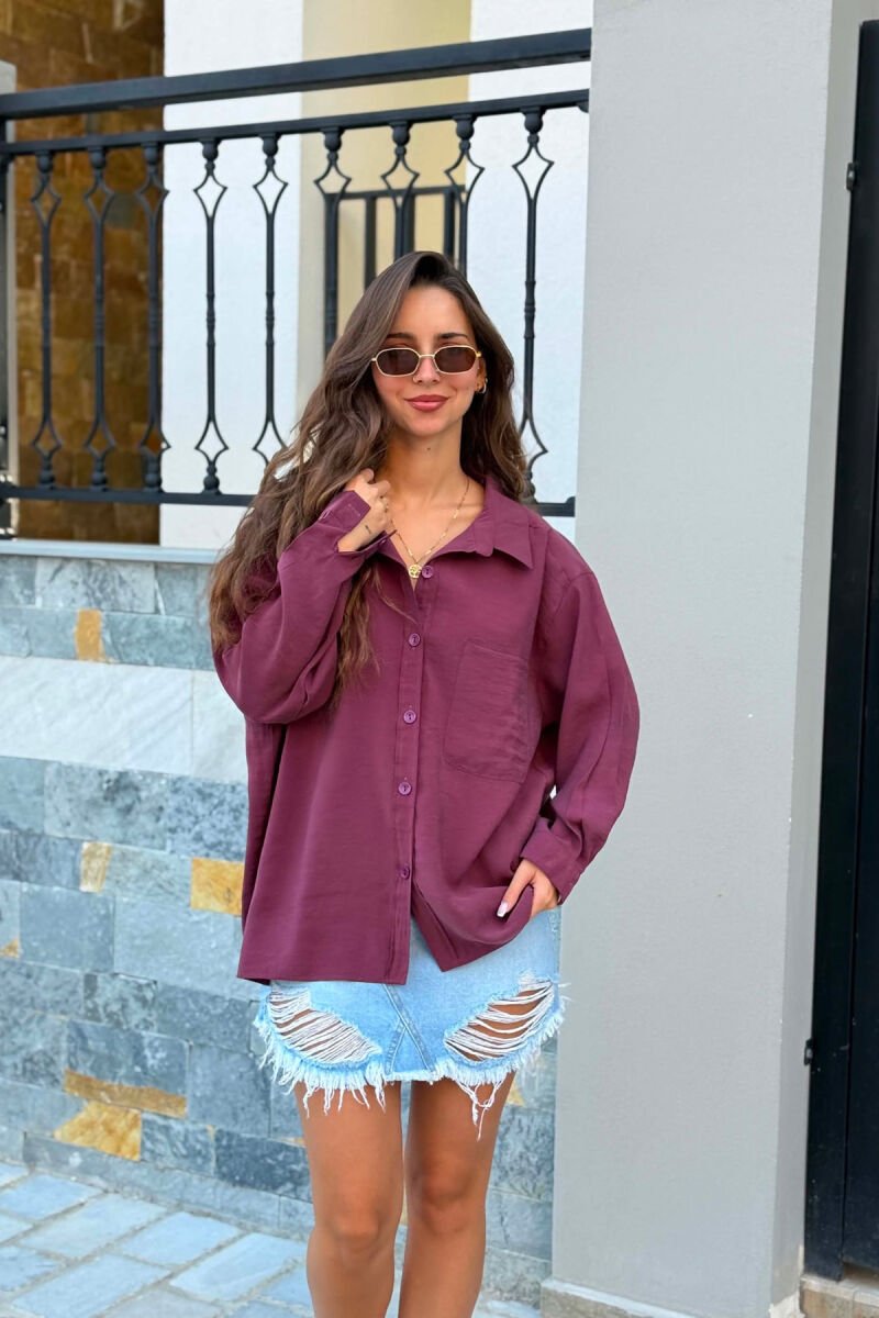 LONG SLEEVE ONE COLOR SIMPLE WOMEN SHIRT DARK BURGUNDY/VISHNJE E ERRET - 2