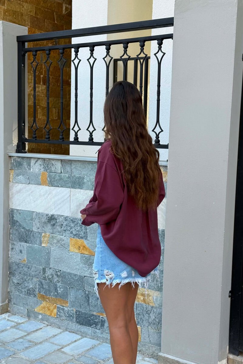 LONG SLEEVE ONE COLOR SIMPLE WOMEN SHIRT DARK BURGUNDY/VISHNJE E ERRET - 3
